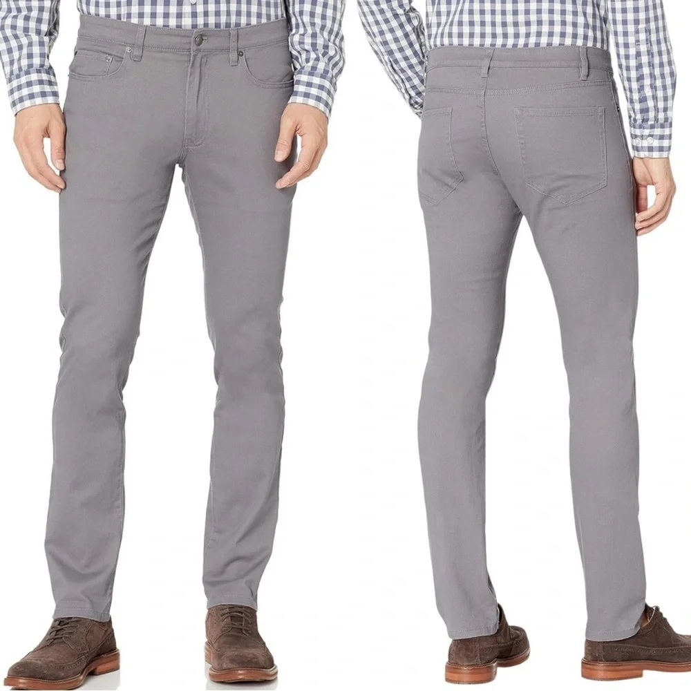 New Men’s Gray Slim 5 Pocket Stretch Twill Pants Size 34x31